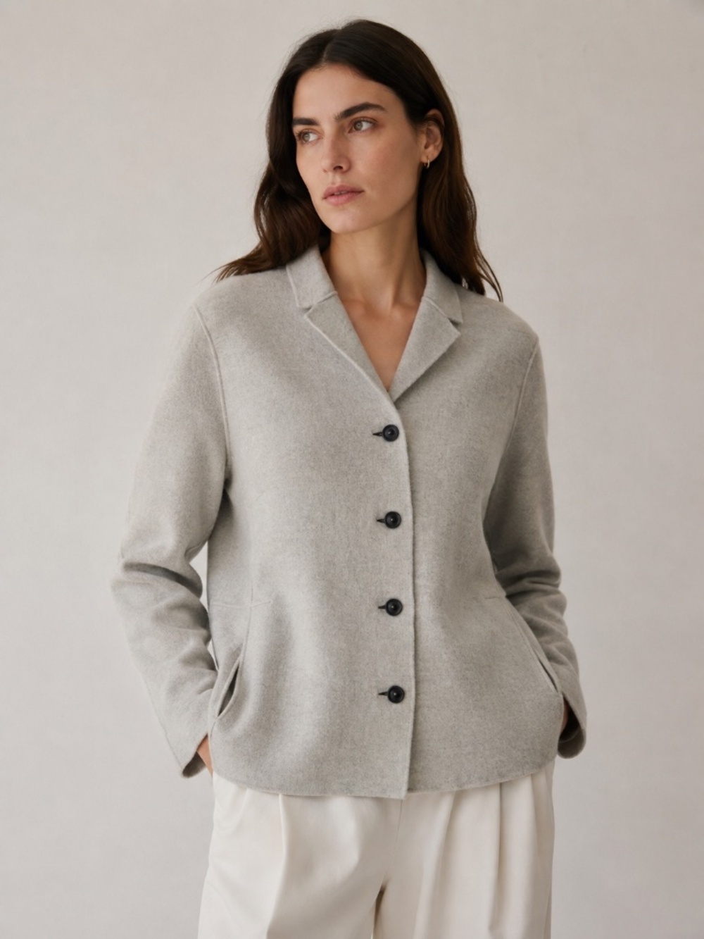 OSKA Boiled Wool Asymmetrical Button Jacket Gray Minimalist Lagenlook size 2 M